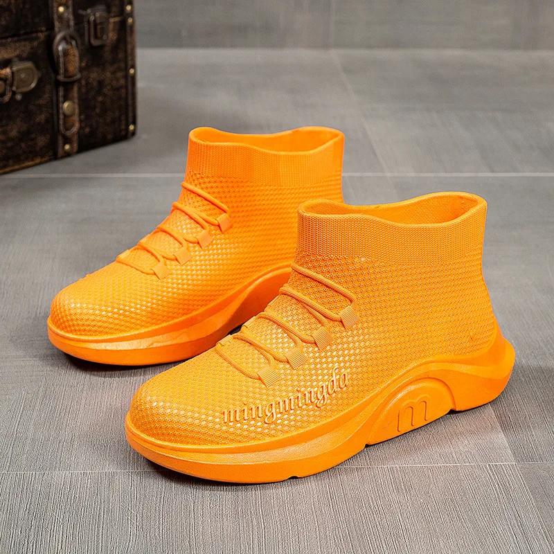 

Fashion Men Fashion Rain Boots Ankle Rubber Shoes Waterproof Galoshes Husband Fishing Work Safety Shoes Kitchen Insulated Rubber Boots 44 помаранчевий