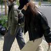 BITCED Autumn/Winter Cotton-Lined Leather Jacket for Women Stand-Up Collar Short-Length Warm Padded Coat