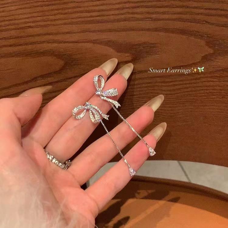 Elegant Bow-Knot Tassel Alloy Earrings for Women's 2025 Spring/Summer
