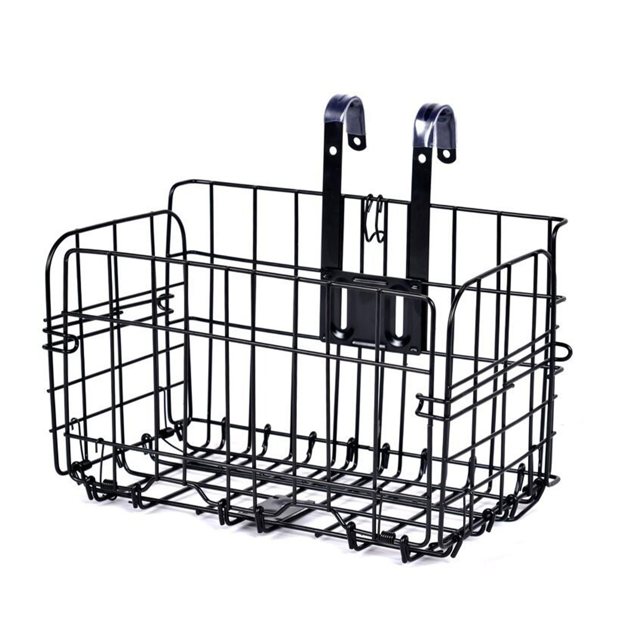 Bike Basket, Heavy-Duty Metal Wire Bicycle Basket with Hooks, Quick Install, Rust-Resistant, Large Capacity for Grocery Shopping Pets Daily Commuting чёрный