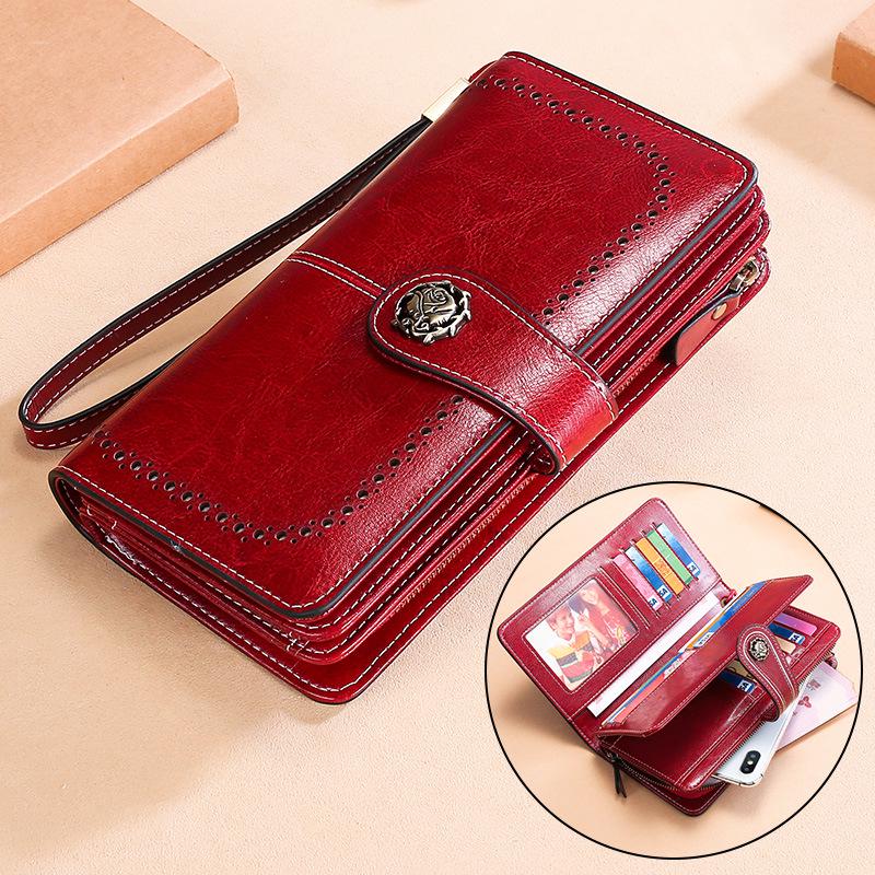 Vintage RFID Retro Genuine Leather Women's Long Clutch Wallet