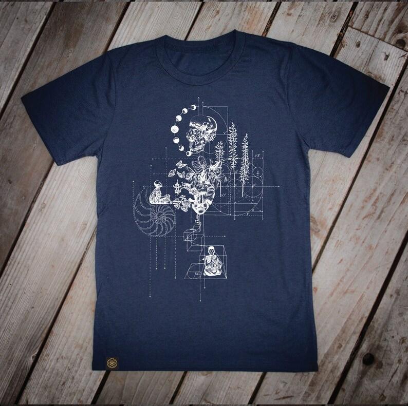 Blueprint Hemp T-shirt Made in USA Sacred Geometry Spirit Ancient Sacred Flower of Life Buddha Shirt Meditation Tops 4XL