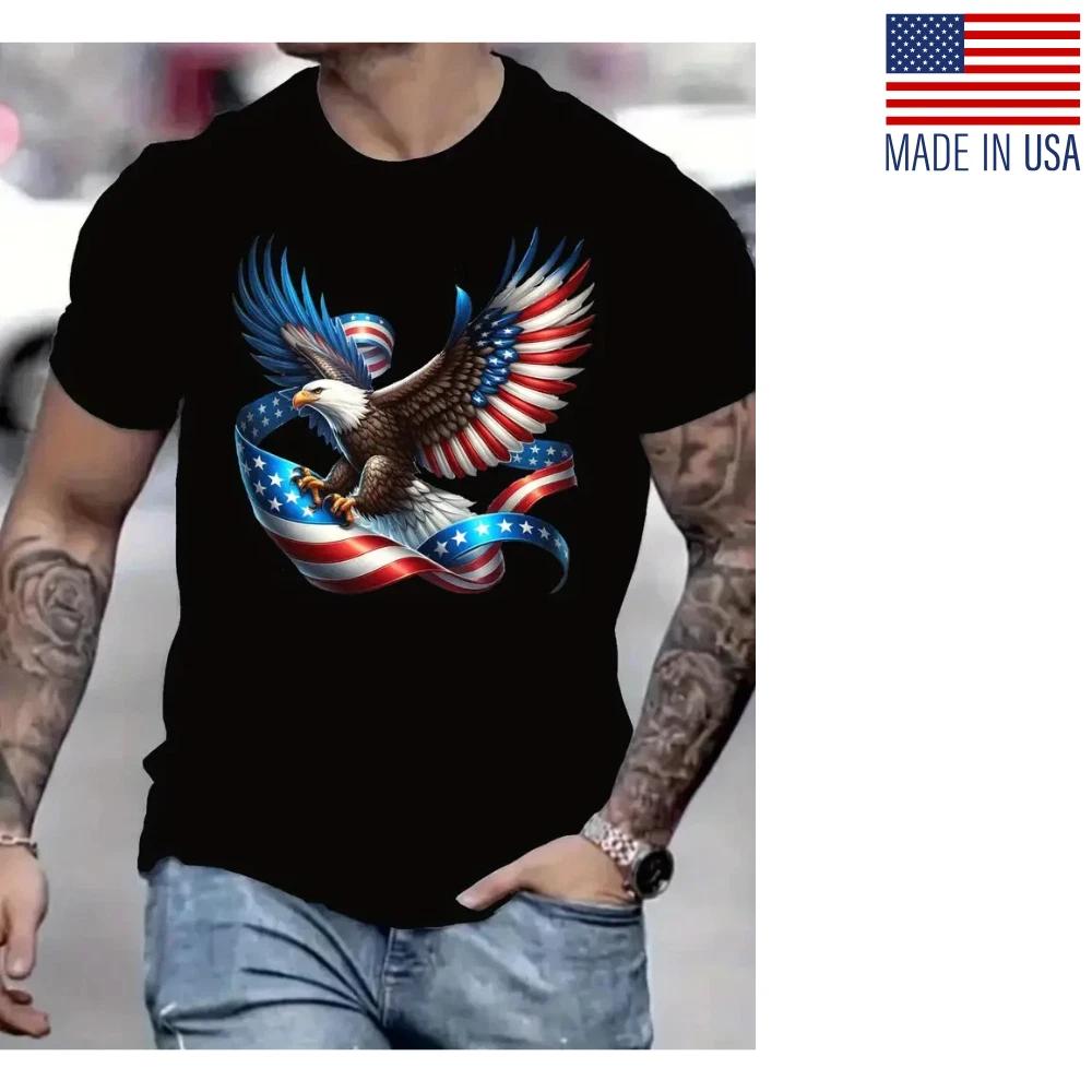 Men s Patriotic Bald Eagle Graphic T-Shirt - American Flag Design, Black S-5XL 3XL