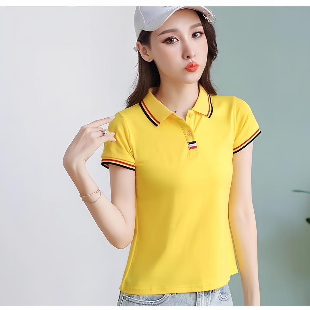 Short-sleeved POLO Shirt T-shirt for Women In Summer New Casual Sports Comfort Slimming Solid Color Top