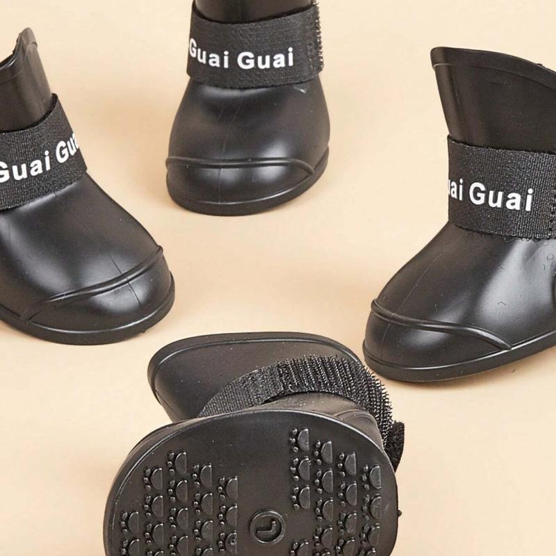 1 Set Pink Rubber Waterproof Dog Rain Boots, Suitable For Daily Wear