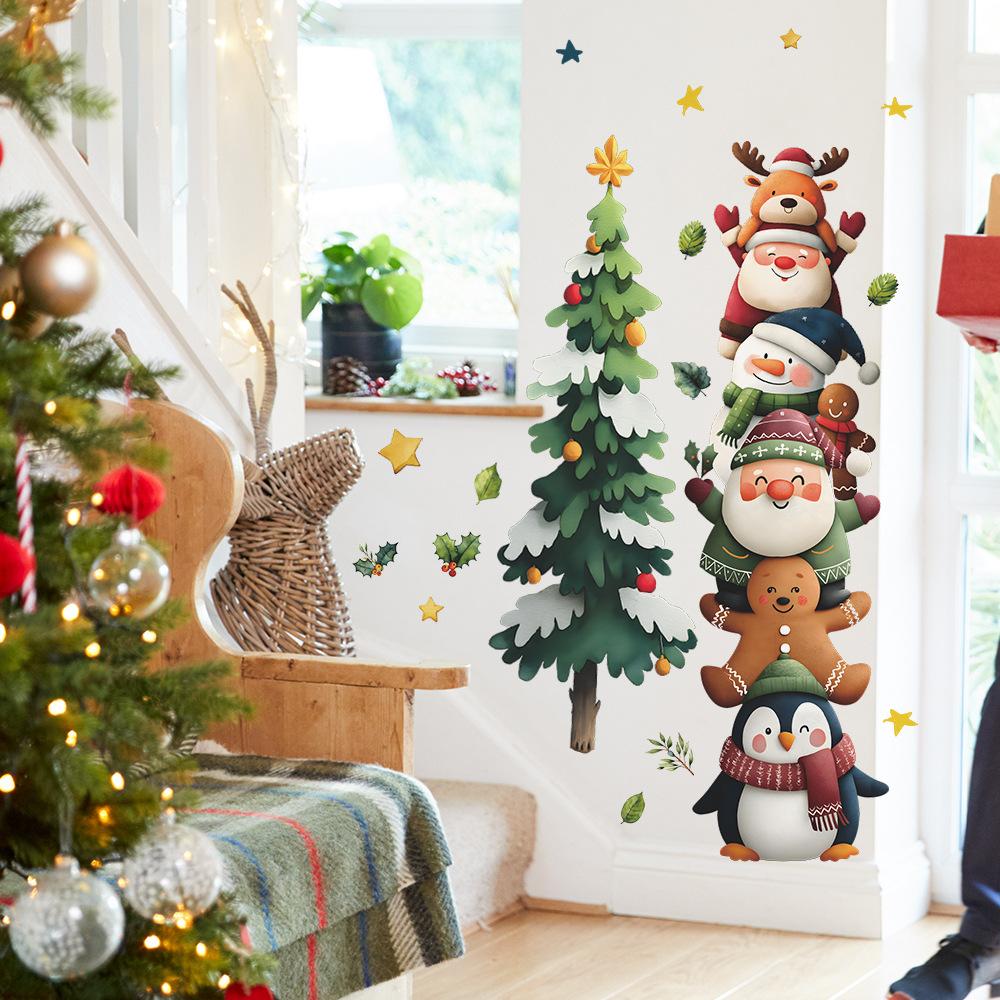 Christmas Character Stack Wall Sticker for Home Kids Rooms Entryways Holiday Party Venues Removable Vinyl Cute Festive Design