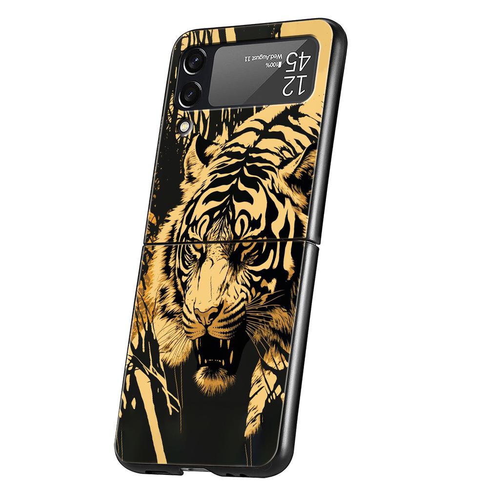 Animal Tiger Hard PC Phone Case For Samsung Galaxy Z Flip 6 5 4 Black Cover For Galaxy Z Flip 3 Foldable Shockproof Capas Fundas