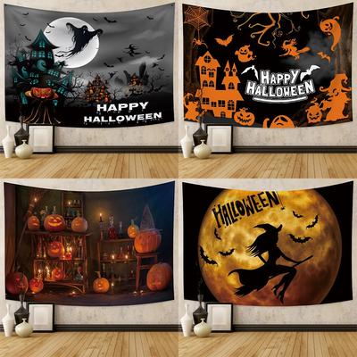 Halloween Party Decoration Tapestry Witch Pumpkin Wall Decoration Background Cloth Home Living Room Bedroom Decoration Tapestry
