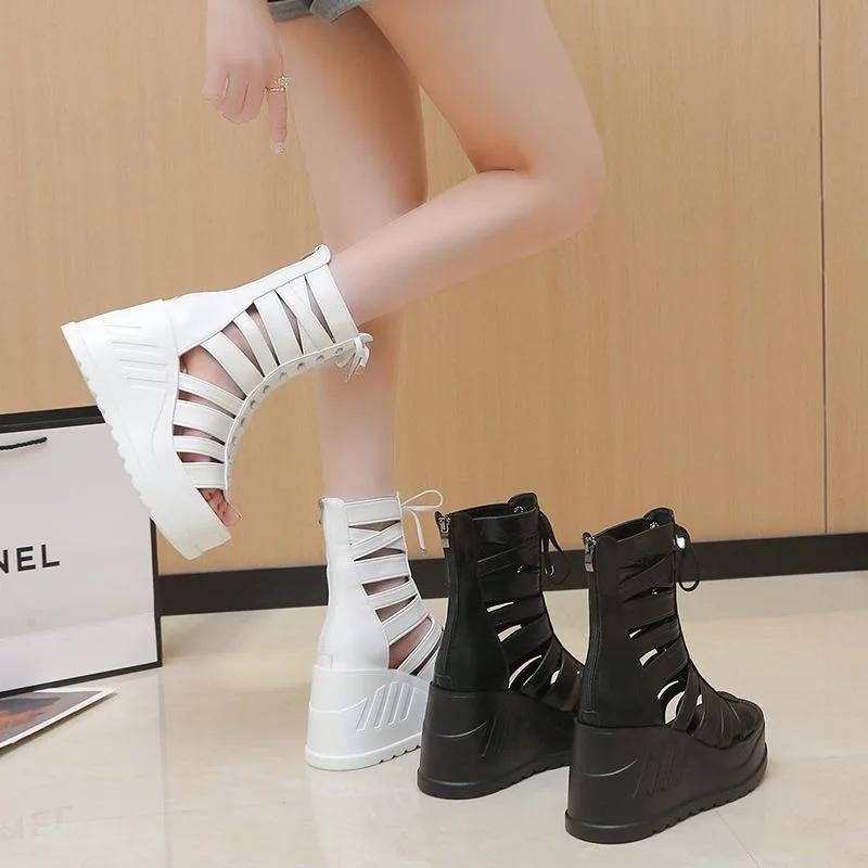 Fashion Women Wedges Sandals High Heels Gothic Punk Summer Platform Shoes Woman Comfort Strappy Zip Buckle Fashion Casual Women Boots