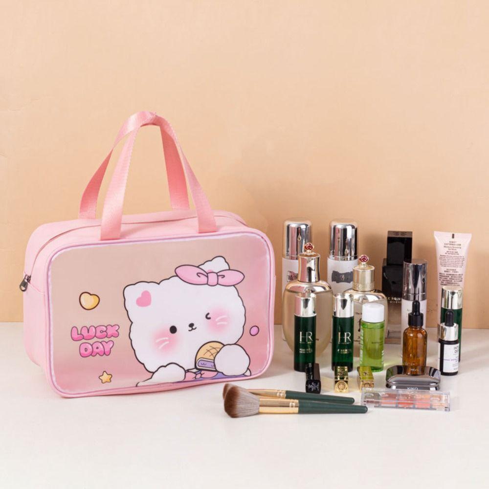 Portable Cartoon PVC Cosmetic Bag Ins Storage Bags Handbag Transparent Wash Bag  Travel