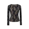 Stylish Double Layer Jacquard Mesh Top: Round Neck, Long Sleeve, Sexy Autumn Wear for Women