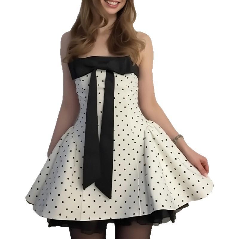 2026 spring new women's clothing, cross-border foreign trade in Europe and the United States, fashionable and elegant polka dot printing waist puffy 