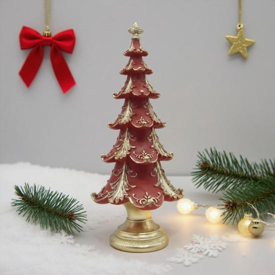 Yousheng Christmas Tree Tree Figurine Xmas Ornament Resin Snowy Tabletop Decor Elegant Holiday Centerpiece for for Home Living Room Bookshelf