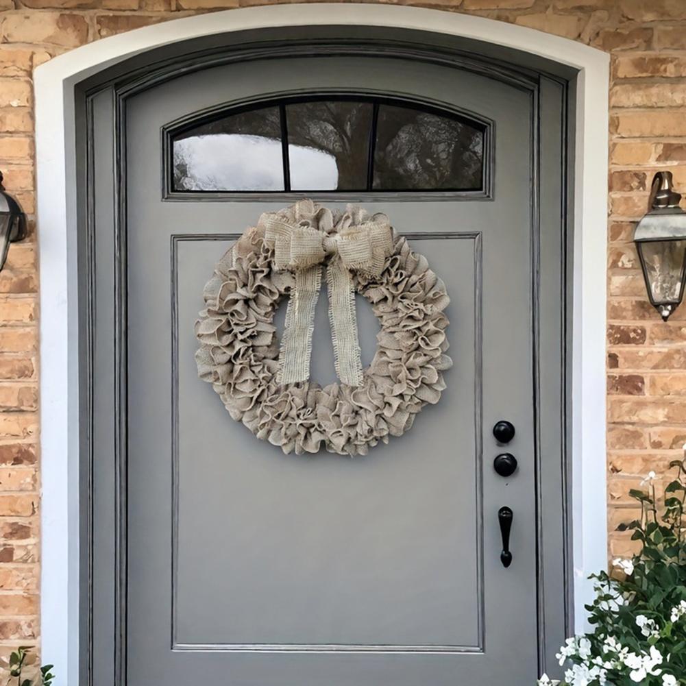 Natural Burlap Wreath with Defined Pleated Design for Indoor Outdoor Use on Doors Walls and Fireplace Surrounds China Mainland
