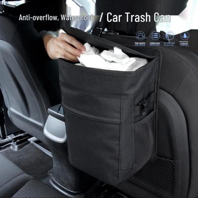 Multi-functional Car Trash Can with Lid and Seat Back Storage