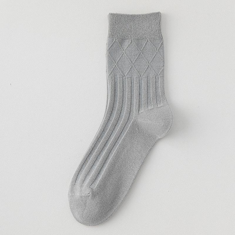 Men's Business Casual Cotton Socks - Black, White, Grey, Ribbed, High-Elastic, Anti-Pilling, Boneless, Mid-Calf, All-Season.