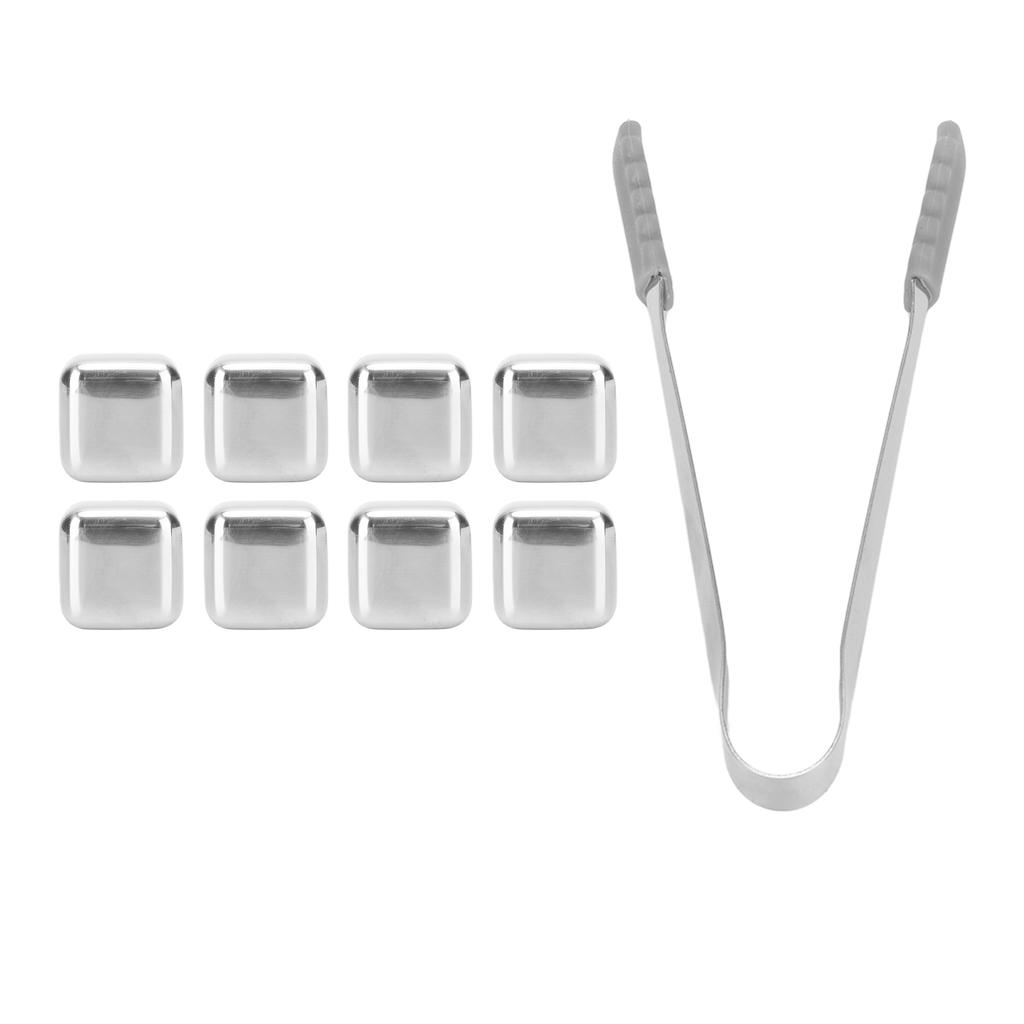 8 Stück Edelstahl Eiswürfel Set Spiegelglanz mit Clipbox Wiederverwendbar für Getränke Whiskey