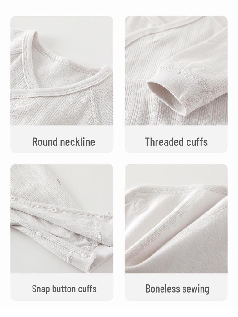 Pure Cotton Long-Sleeve Butterfly Bodysuit for Infants and Toddlers - Belly Protection, Lace-Up Design, One-Piece Home Wear, Spring