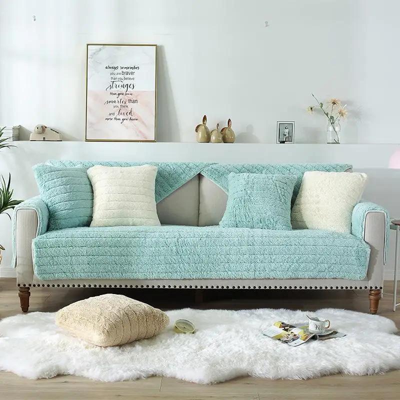 1pcs Long Plush Minimalist Modern Sofa Cushion Winter Thickened Warm All Inclusive Sofa Covers Covered Tatami Window Mat