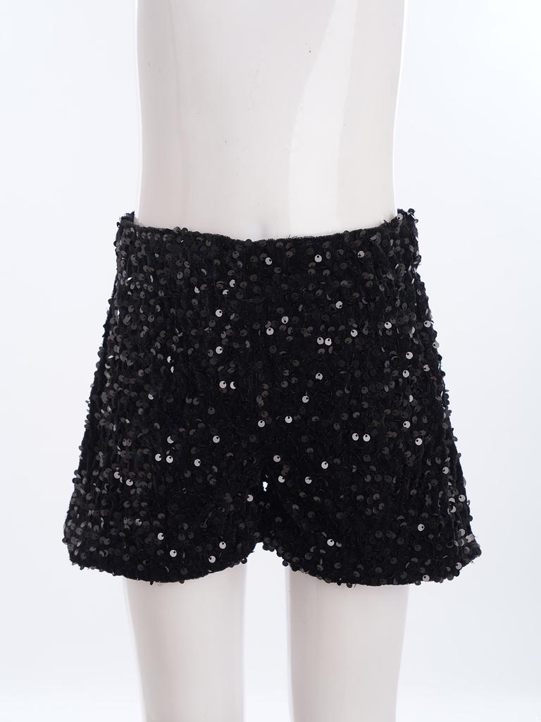 Kids Sparkling Velvet Shorts Elastic Waistband Sequins for Jazz Dance Stage Competition Wear