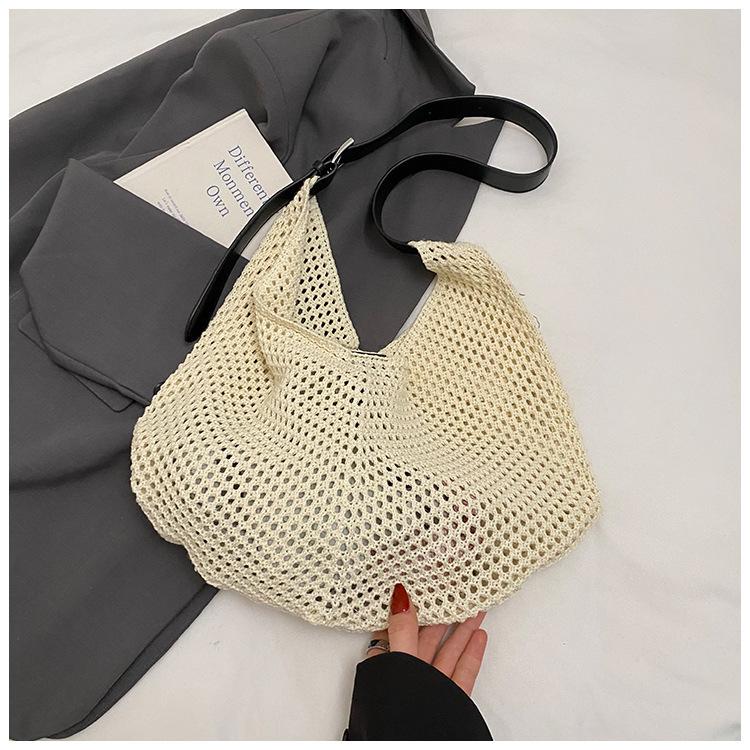

2025 весна новая вязаная сумка плетеная сумка сумка через плечо большая вместимость сумка-тоут богемный отпускной стиль женщина белый