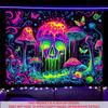 Nuxovilar UV Reactive Tapestry – Skull and Mushroom Scene Blacklight Wall Hanging, Enchanted Forest Glow Art for Bedroom and Living Room Decor,