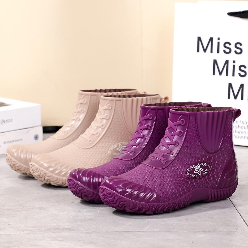 [Send insoles] Rain shoes women's fashion outer wear waterproof and non-slip thick-soled water shoes with velvet soft-soled cotton rain boots