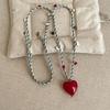 Collana con Ciondolo a Forma di Cuore Elegante Semplice Cavo Regolabile Fascino in Resina Collana a Coulisse Catena per la Clavicola Per Uso Quotidiano