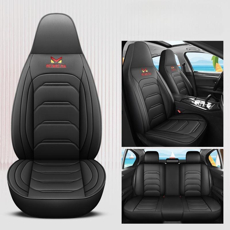 5-Seater One-Piece Headrest Car Seat Covers, Fine Wear-Resistant PU Leather, All-Season Comfort, Fits Most Vehicle Models