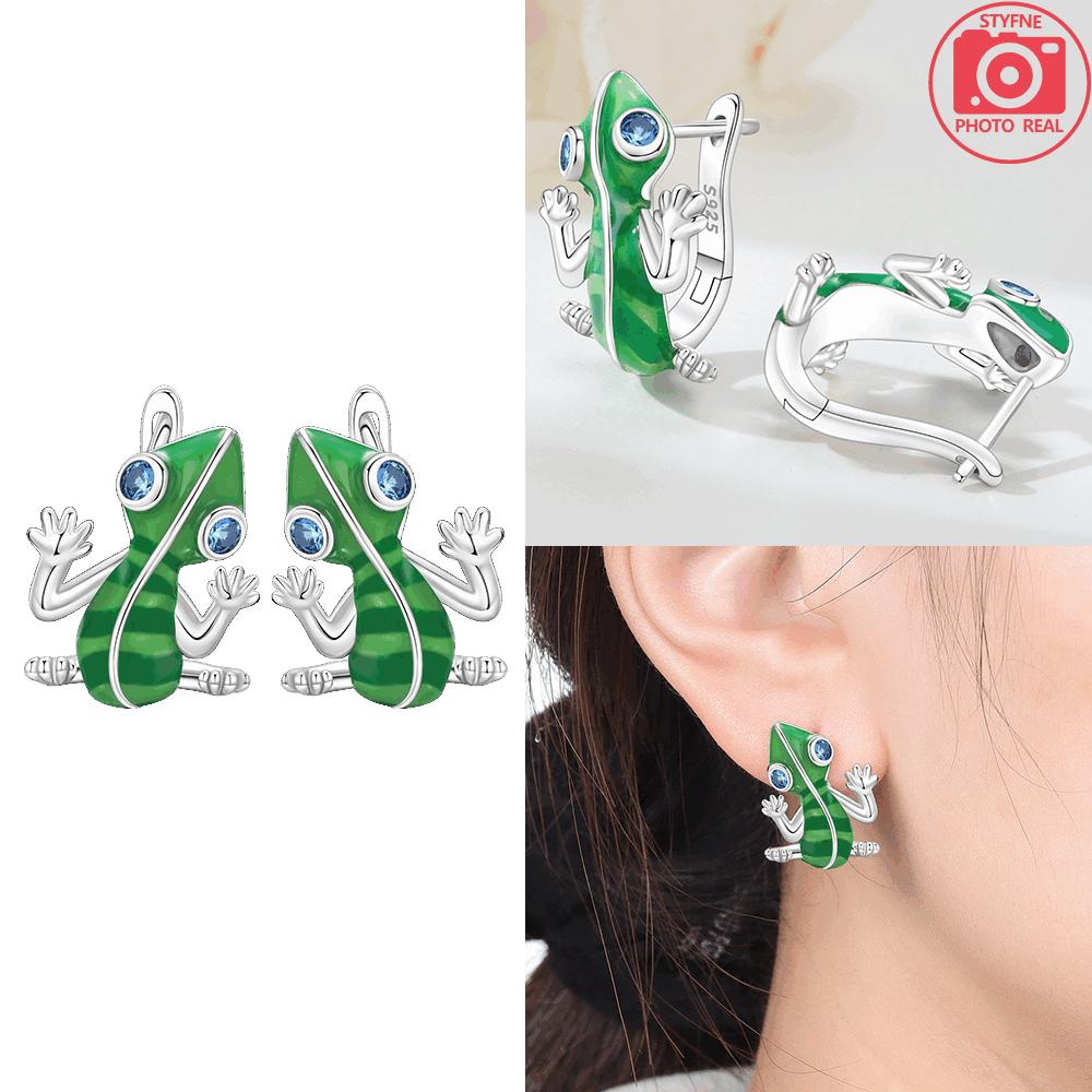 Earring S925 Silver Green Animal Earring Chameleon Blue Eyes Zircon Earrings Anniversary Fine Gift Accessory