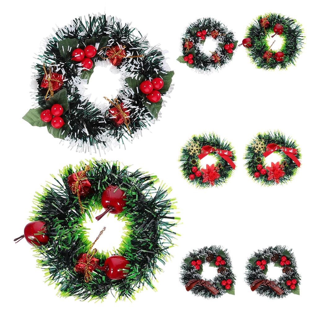 8pcs Mini Christmas Wreaths Dollhouse Artificial Wreaths Garland For Holiday Fireplace Door Xmas Tree Hanging Decorations