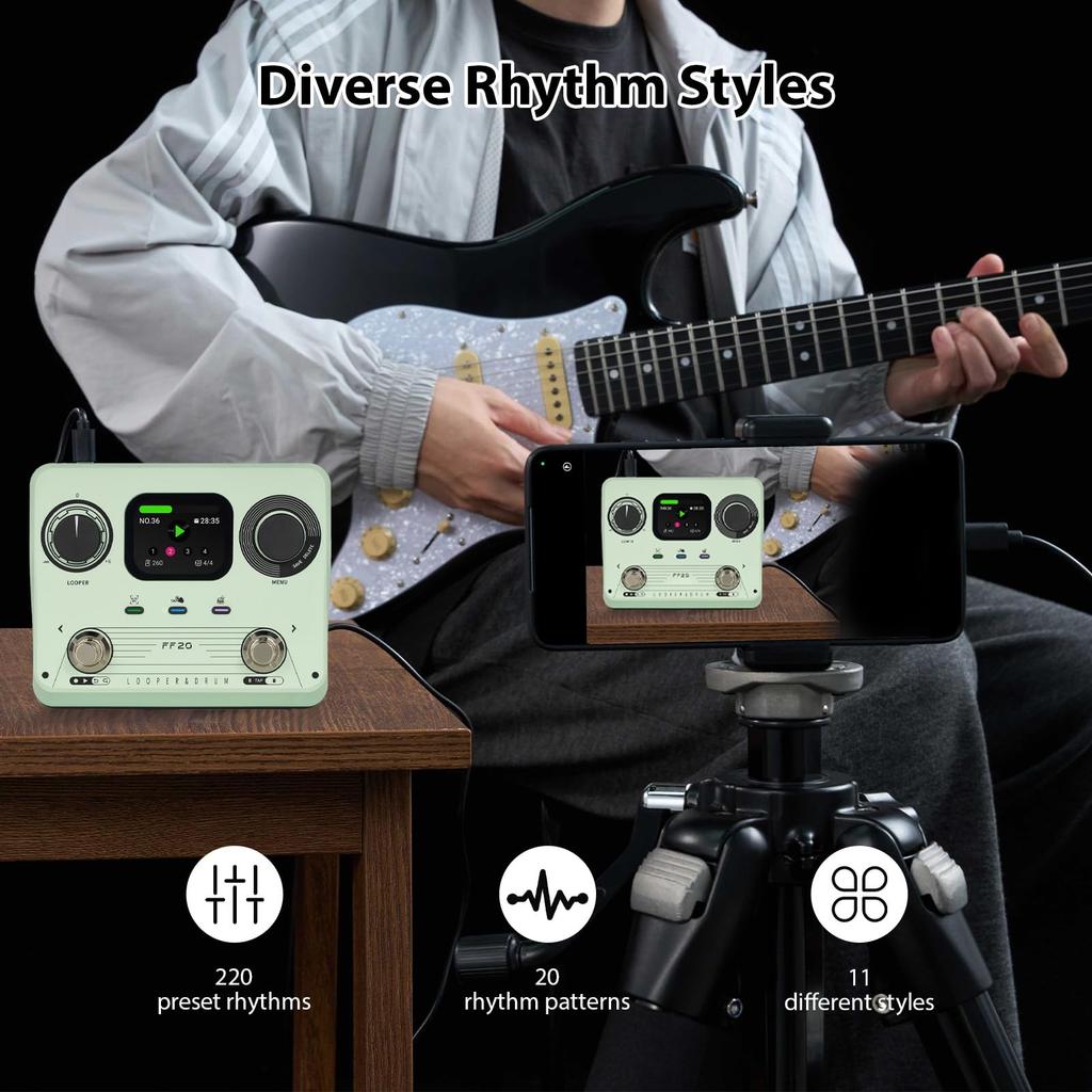 Generic Dual Pedal Controlled Drum Machine Looper Guitar Effect Pedal Stereo Recording 5 Hours 220 Rhythms Suitable for Electric Guitar Effect