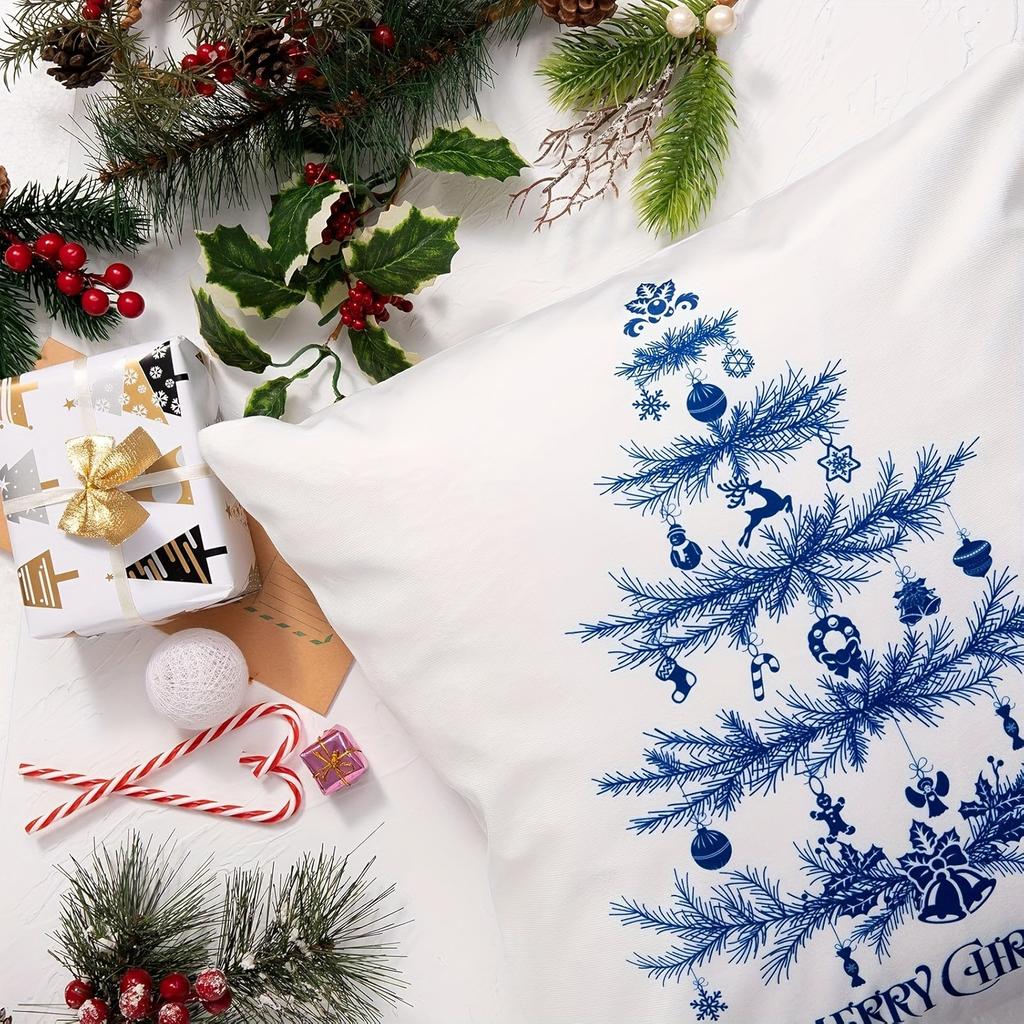 Blue and White Christmas Pillow Covers: Tree, Reindeer, Wreath, and Winter Scene - Merry Christmas Decor home room decoration