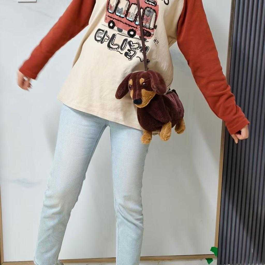 Sausage Dog Plush Backpacks Kawaii Puppy Soft Stuffted Bag Versatile Plush Backpacks Cartoon Plush Shoulder Bag Gift for friend