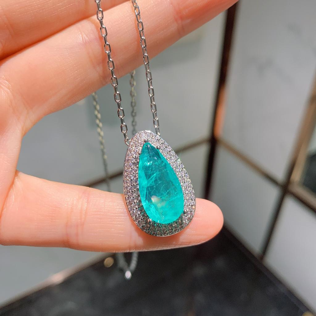 Jewelry Colored Treasure Simulation Paraiba, Neon Green, Stud Earrings Main Stone 10 * 20 Pendant 10 * 20