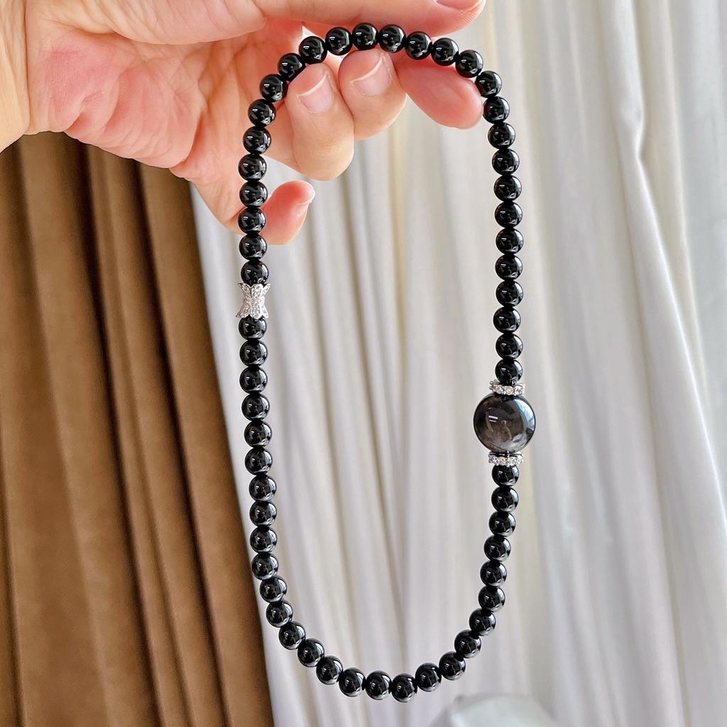 Wind 6mm Natural Black Agate Obsidian Multi-circle Design Bracelet Bracelet