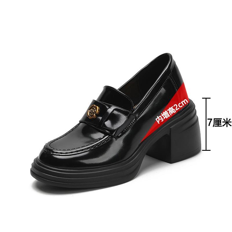 Inner heightening thick-soled small leather shoes women's soft leather thick heel new spring high-heeled small single shoes