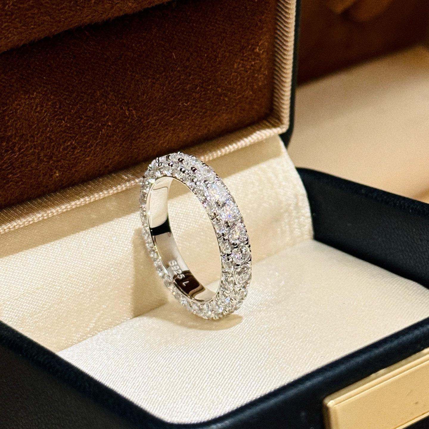 New Vintage 100% Pure 925 Sterling Silver Rings 3 Row Full 5a Zirconia Ring For Women Lady Wedding Fine Jewelry 6