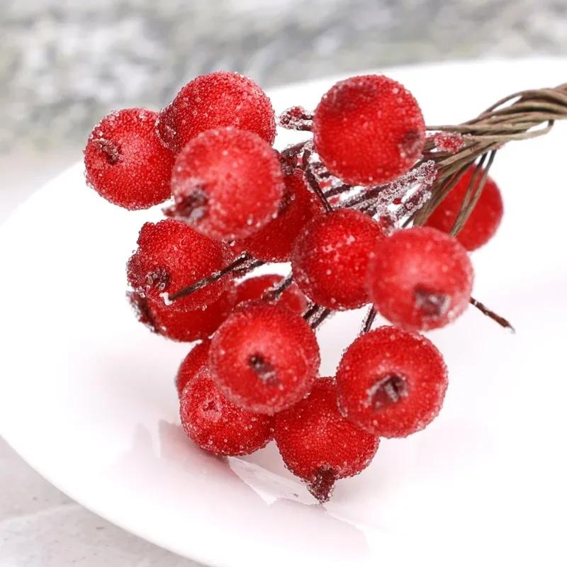 Wholesale Artificial Holly Berries Christmas Frosted Red Fake Berry Simulation DIY Wreath Mini Berries Flowers Xmas Party Decor