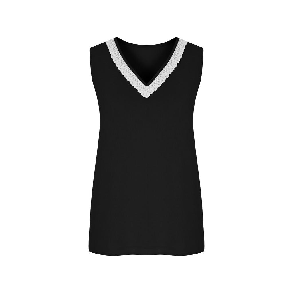 Women's Casual Sleeveless Tops Casual Fashion V Neck Lace Blouse Ladies Loose Fit Summer Tank Tops