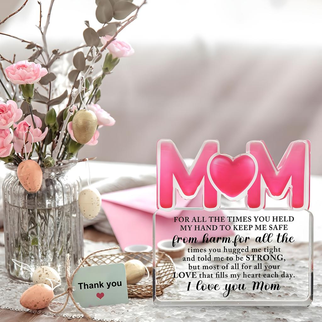1pc Heartfelt Acrylic 'MOM' Keepsake Plaque with Engraved Love Message - Ideal Birthday, Mother's Day & Christmas Gift for Mom - Contemporary Style