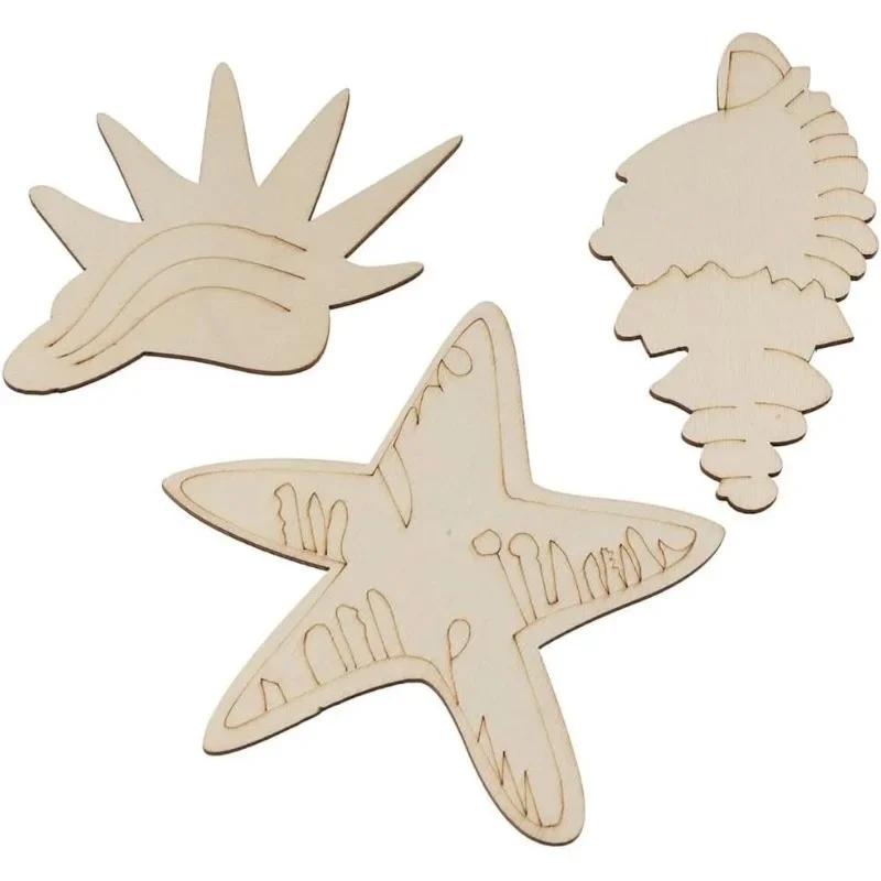 10pcs/lot 9-9.5cm Ocean Animal Unfinished Wood DIY Crafts,Sea Animal Wood Slices Whale Dolphin Seahorse Fish Wooden Painting