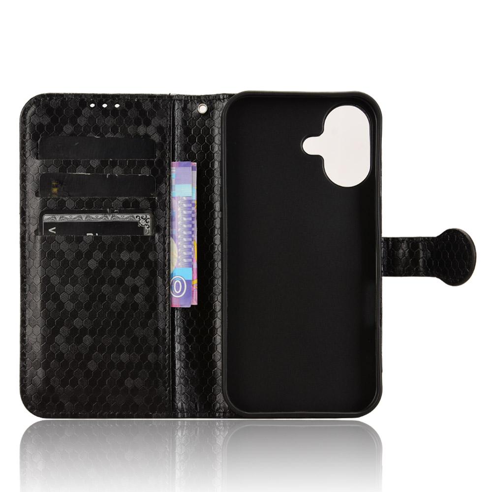For iPhone 16 Wallet Case Dot Pattern Imprint PU Leather Phone Cover