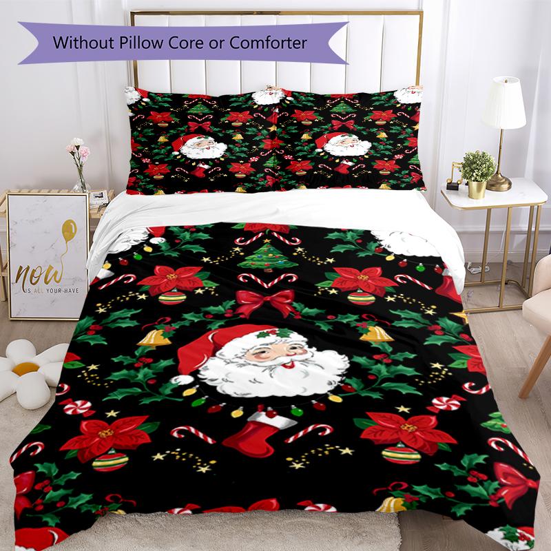 3pcs Christmas Santa Claus Bedding Set Duvet Cover Closure Includes 1 Duvet Cover & 2 Pillowcases, Soft and Comfortable for All Seasons.