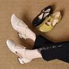 Women Fashion Round Toe Hollow Out Breathable Spring Buckle Strap Square Heel Shoes Lady Casual Leather Shoes Ab677