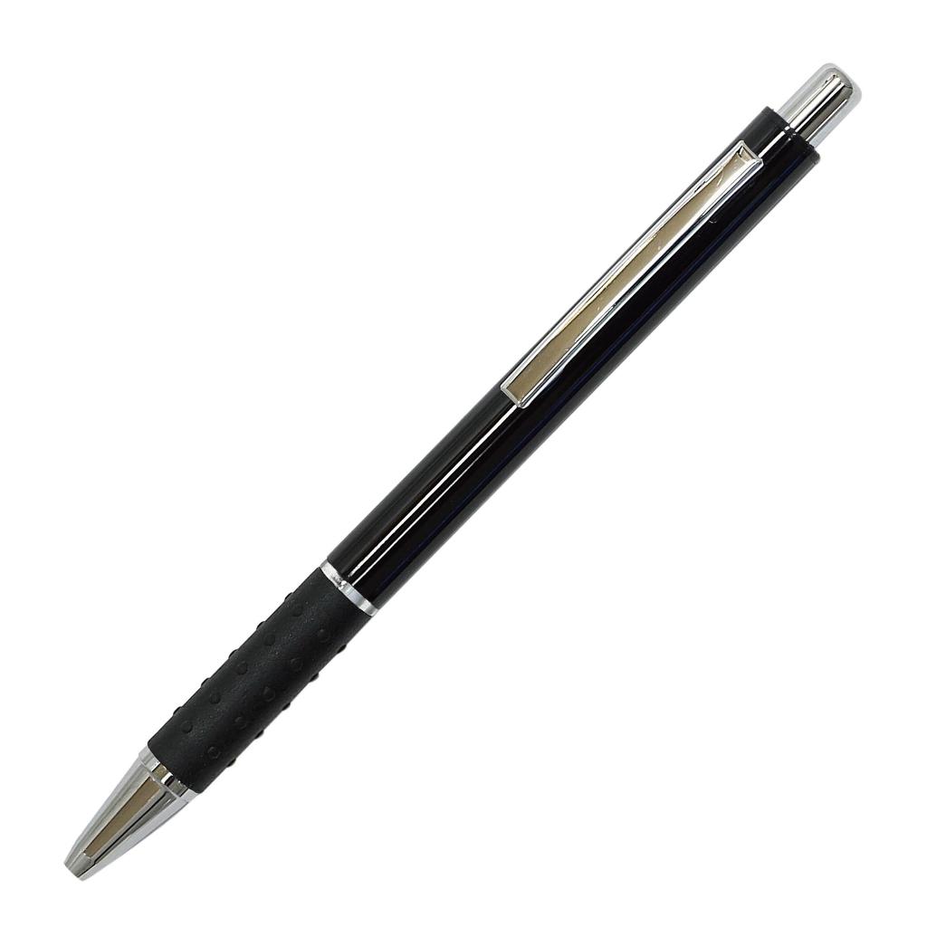 Pen Tray with Grained Chocolate Colored Cowhide and a Set of Metal Touch Silver and Metal and Pitch Grip Ballpoint Black Pens, TRATYO-ALST-WZ2067BP-B