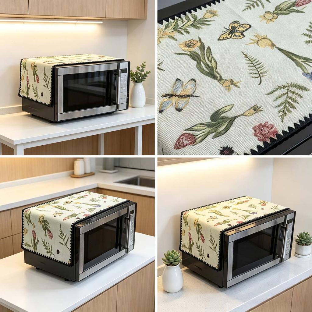 30x90cm Dust Resistant Cotton Linen Microwave Cover Household Linen Cloth