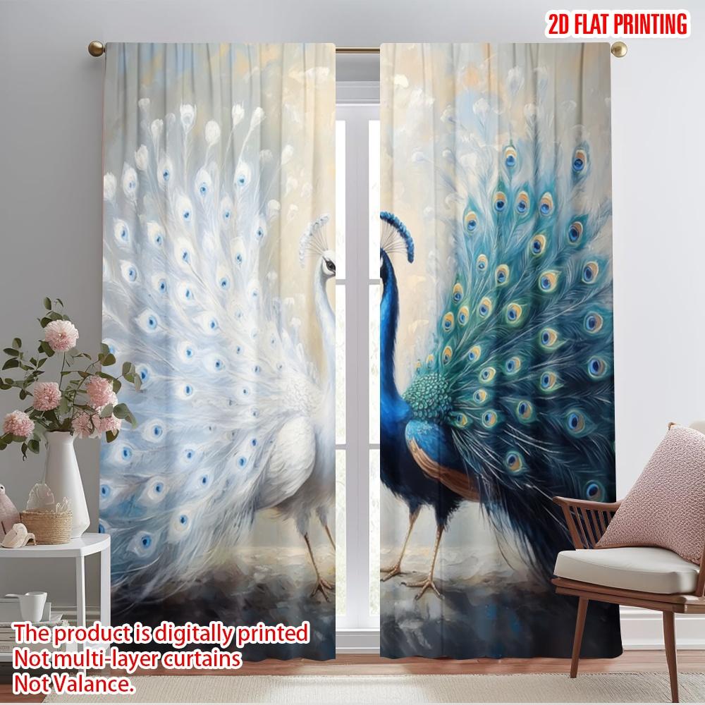 

2pcs,2D plane printing Curtain Fabric Peacock Duo Polyester Woven (without rod) Outdoor Decorations Perfect for Living Room, 52.50×116.00 CM 2pcs