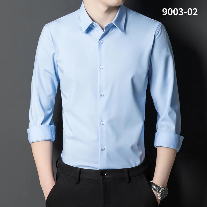 Bamboo Fiber solid color elastic long-sleeve shirts for men slim fit formal plain shirt england style white shirt office clothes