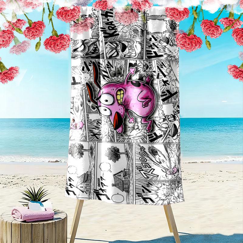 Courage the Cowardly Dog Print Beach Towel, Large Soft Quick Dry Towel for Beach Camping Swimming